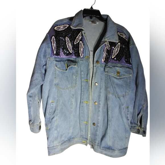 diani Jackets & Blazers - Diani sequins design jean  jacket size small baggy